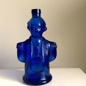 Vintage Cobalt Blue George Washington Liquors Bottle By Charles Jacquin